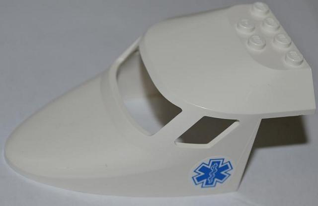 Aircraft Fuselage Forward Top Curved 6 x 10 x 4 with 3 Window Panes with EMT Star of Life Pattern on Both Sides (Stickers) - Set 4429