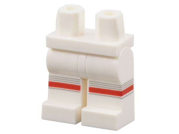 LEGO part Hips and Legs with Red Knee Stripes and Light Bluish Gray Lines Pattern 970c00pb1622
