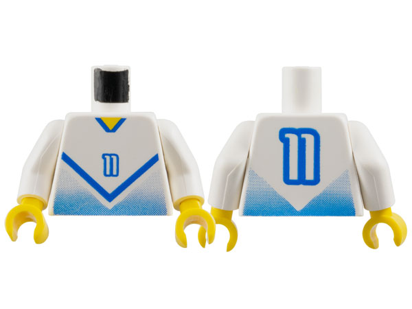 Torso Soccer Blue Chevron, Number 11, and Yellow Neck Pattern / White Arms / Yellow Hands