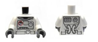 LEGO part Torso City Spacesuit with Space Logo and Equipment Pattern Front, Tubes Pattern Back / White Arms / Dark Bluish Gray Hands 973pb0861c01