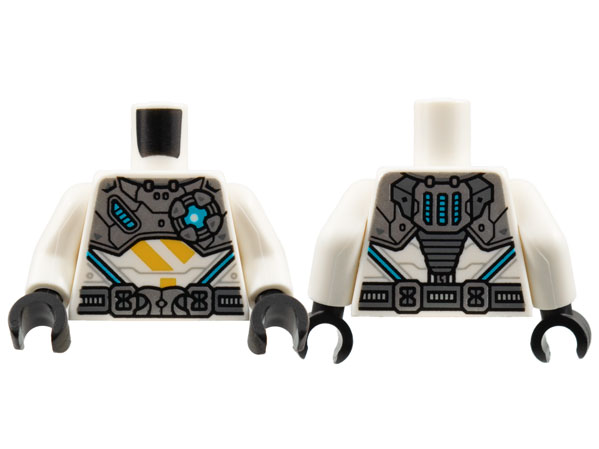 LEGO part Torso Silver Armor and Belt, Medium Azure Light, Bright Light Orange Ninjago Logogram Letter Z Pattern / White Arms / Black Hands 973pb4308c01