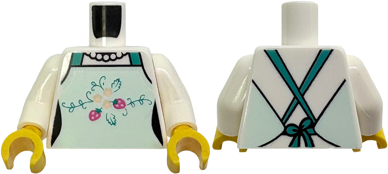 Torso Female Light Aqua Apron with Flowers, Dark Turquoise Straps, Beaded Necklace Pattern / White Arms / Yellow Hands