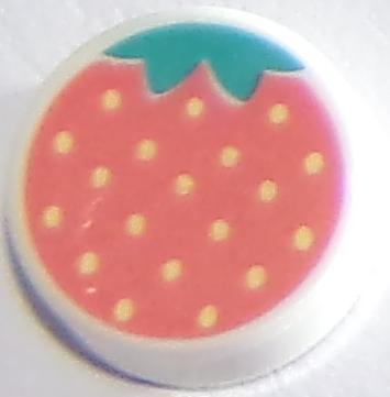 Tile, Round 1 x 1 with Coral Strawberry Pattern