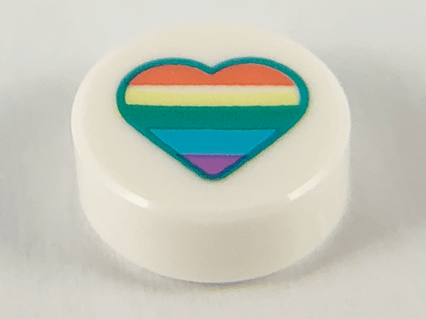 Tile, Round 1 x 1 with Heart with Pastel Rainbow Stripes Pattern