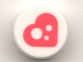 Tile, Round 1 x 1 with Coral Heart with White Spots Pattern
