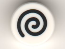 Tile, Round 1 x 1 with Black Spiral Pattern