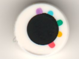 Tile, Round 1 x 1 with Black Circle Eye with Medium Lavender, Medium Azure, Dark Turquoise, Yellow, and Coral Eyelashes Pattern