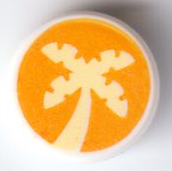 Tile, Round 1 x 1 with Bright Light Yellow Palm Tree on Bright Light Orange Background Pattern