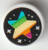 Tile, Round 1 x 1 with Stars and Rainbow Star on Black Background Pattern