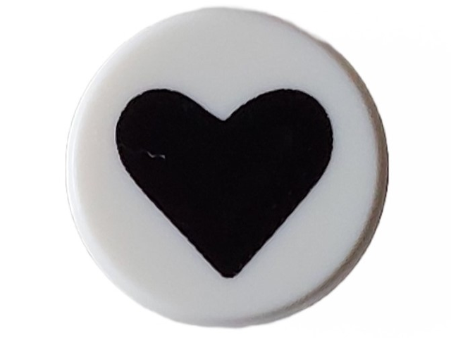 Tile, Round 1 x 1 with Black Heart Pattern