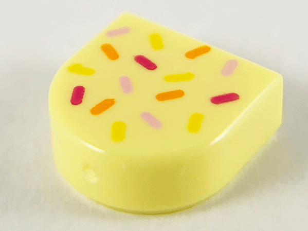 Tile, Round 1 x 1 Half Circle Extended with Bright Pink, Magenta, Orange and Yellow Sprinkles Pattern