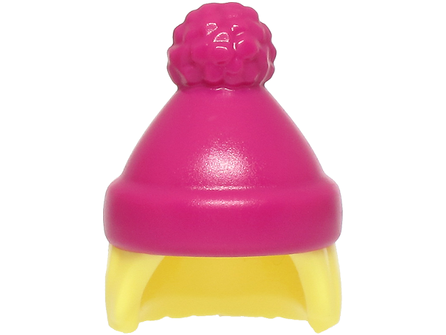 Minifigure, Hair Combo, Hair with Hat, Straight Shoulder Length with Molded Magenta Stocking Cap Pattern (BAM)