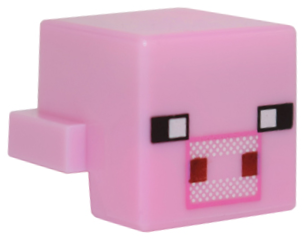 Testa Creatura Pixelata con Occhi Neri, Muso Rettangolo Rosa Scuro e Motivo Narici Quadrate Rosso Scuro (Maiale Minecraft) (Versione Indeterminata)
