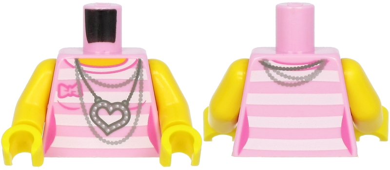 Torso Female Outline Shirt with White Stripes, Silver Chains and Heart Necklace Pattern / Yellow Arms / Yellow Hands