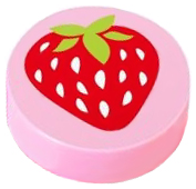 Tile, Round 1 x 1 with Strawberry Pattern
