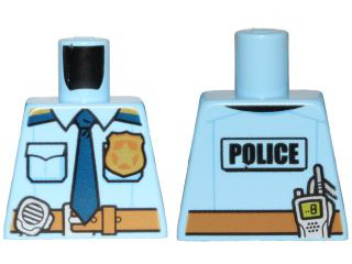 LEGO onderdeel Torso Police Shirt with Gold Badge, Dark Blue Tie, Dark Tan Belt and 'POLICE' and Radio on Back Pattern 973pb2600