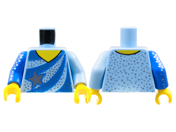 LEGO part Torso Ice Skating Leotard, Blue Stripes, Silver Star and Speckles Pattern / Bright Light Blue Arm Left / Blue Arm with Silver Star Speckles Right / Yellow Hands (973pb4577c01)