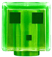 Minifiguur, Hoofd, Gewijzigde Kubus met Gepixeld Donkergroen Ogen en Mond Patroon (Minecraft Slime)