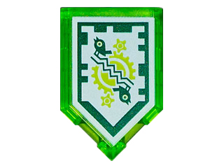 Tile, Modified 2 x 3 Pentagonal with Nexo Power Shield Pattern - Time Breach (Dark Green Border)