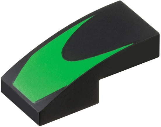 Slope, Curved 2 x 1 x 2/3 with Bright Green Chevron Pattern