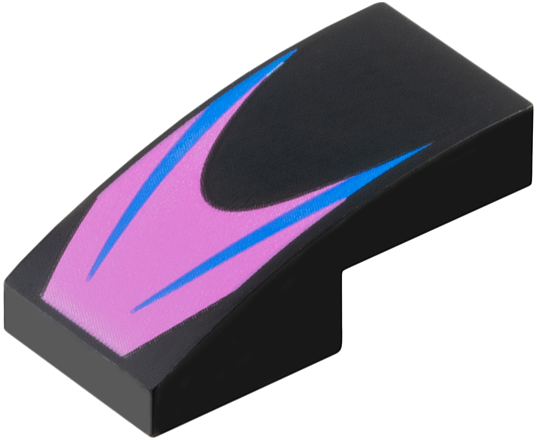 Slope, Curved 2 x 1 x 2/3 with Blue Stripes on Dark Pink Chevron Pattern