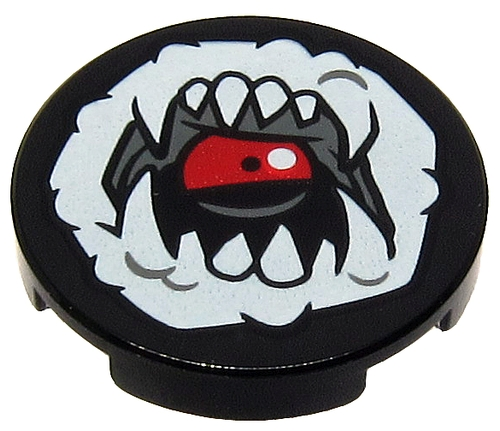Tegel, Rond 2 x 2 met Onderkant Studs Houder met Witte Open Mond, Tanden en Tong Patroon