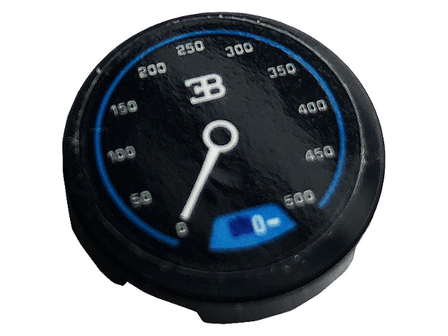 Tile, Round 2 x 2 with Bottom Stud Holder with Gauge, Bugatti Logo and Speedometer Pattern (Sticker) - Set 42083