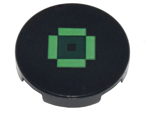 Tegel, Rond 2 x 2 met Onderkant Noppen Houder met Verpixelde Helder Groen Rechthoeken en Donker Groen Vierkant Patroon (Minecraft Muziek Schijf / Plaat)