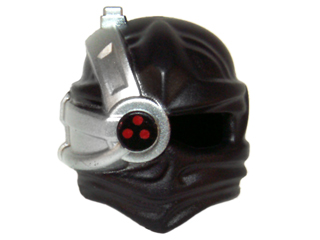 Minifiguur, Hoofddeksel Ninjago Wrap met Zilver Cyborg Oogstuk met Één Rode Stip Bovenop zonder Zilveren Omtrek Patroon