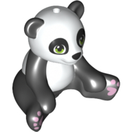 Panda, Friends, Sitting with Molded White Head and Stomach and Printed Lime Eyes and Lavender Paws Pattern