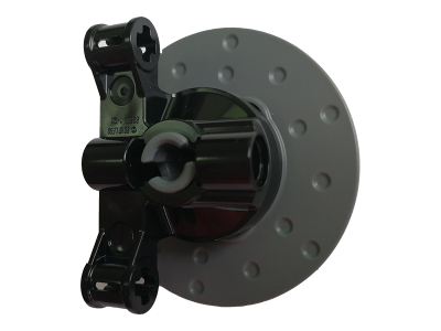 Technic, Steering Axle with 2 Pin Holes and 2 Arms with Axle Holes with Slots with Dark Bluish Gray Wheel Hub 3 Pin Holes Round (23801 / 35189)