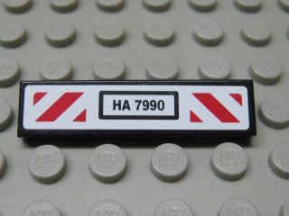Tile 1 x 4 with 'HA 7990' and Red and White Diagonal Stripes Pattern (Sticker) - Set 7990