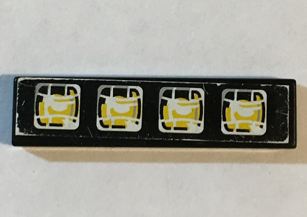 Fliese 1 x 4 mit 4 quadratischen gelben Scheinwerfern auf schwarzem Hintergrund Muster (Aufkleber) - Set 8443