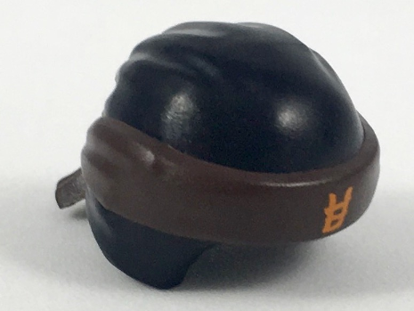 Minifigure, Headgear Ninjago Wrap Type 3 with Molded Dark Brown Bandana and Knot and Printed Orange Ninjago Logogram Letter E Pattern