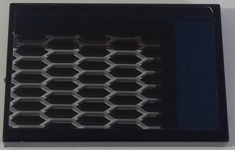 Tile 2 x 3 with Honeycomb Grille and Dark Blue Stripe Pattern Model Left Side (Sticker) - Set 42154