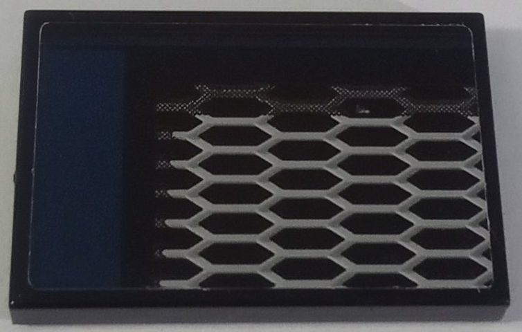 Tile 2 x 3 with Honeycomb Grille and Dark Blue Stripe Pattern Model Right Side (Sticker) - Set 42154