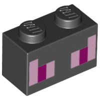 Brick 1 x 2 with Pink and Magenta Rectangles Pattern (Minecraft Ender Dragon Eyes)