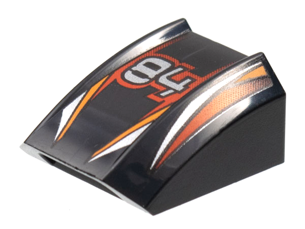 Slope, Curved 2 x 2 Lip with '84', Orange/Red/Silver Stripes Pattern