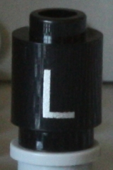 Brick, Round 1 x 1 with Silver Capital Letter L Pattern