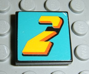 Tile 2 x 2 with Number  2 Yellow on Turquoise Background Pattern (Sticker) - Set 8202