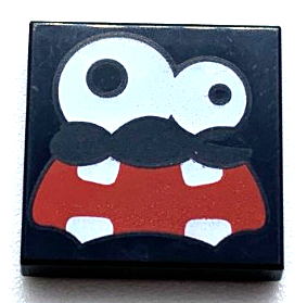 Tile 2 x 2 with White Eyes, Large Right Eye, and Red Wide Open Mouth with 4 Teeth Pattern (Super Mario Fuzzy Face)