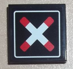 Tile 2 x 2 with Crossed Bars with Rounded Ends and Thick Border (Train Crossing) Pattern (Sticker) - Set 7936