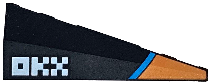 Wedge 5 x 2 Left with Orange and Dark Azure Stripes and White 'OKX' Logo Pattern