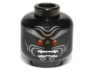 Minifigure, Head Red Round Eyes, White Teeth and Silver Wrinkles Pattern