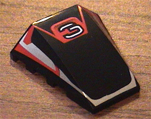 Wedge 4 x 4 Triple Curved No Studs with '3' and Red / Silver Pattern