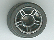 Wheel 11mm D. x 6mm with 5 Spokes with Silver Outline Pattern with Black Tire 14mm D. x 6mm Solid Smooth (50944pb01 / 50945)