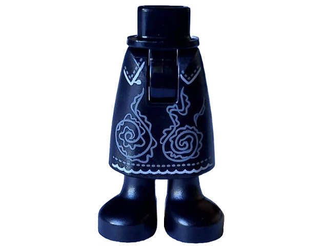 Mini Doll Hips and Skirt Long with Light Bluish Gray and White Filigree and Black Boots Pattern - Thick Hinge