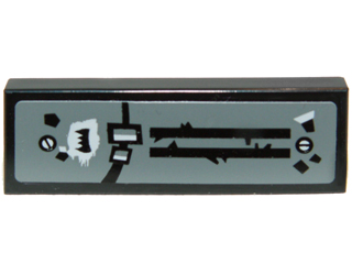 Tile 1 x 3 with Black Lines and Shapes, White Screws and Black Fang Symbol Pattern (Sticker) - Set 70003