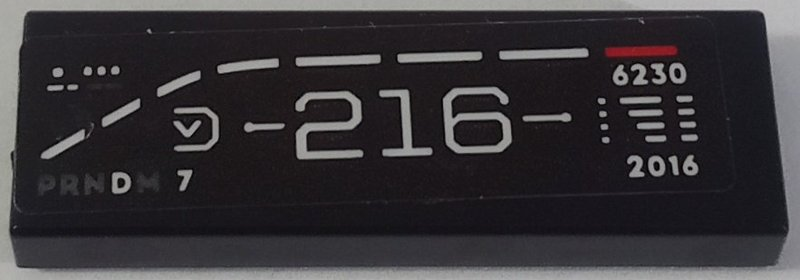 Tile 1 x 3 with Dashboard Display with White Lines, '216', '6230' and '2016' Pattern (Sticker) - Set 42154