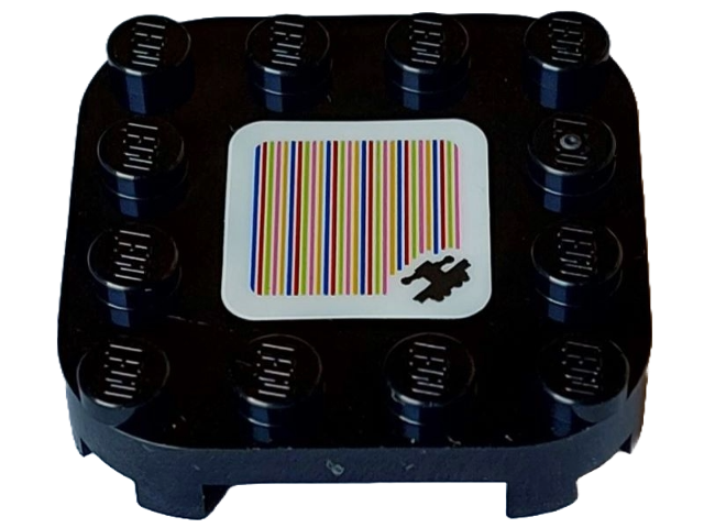 LEGO part Plate, Modified 4 x 4 with Rounded Corners and 4 Feet with Super Mario Scanner Code Handcar Pattern (Sticker) - Set 71437 66792pb012